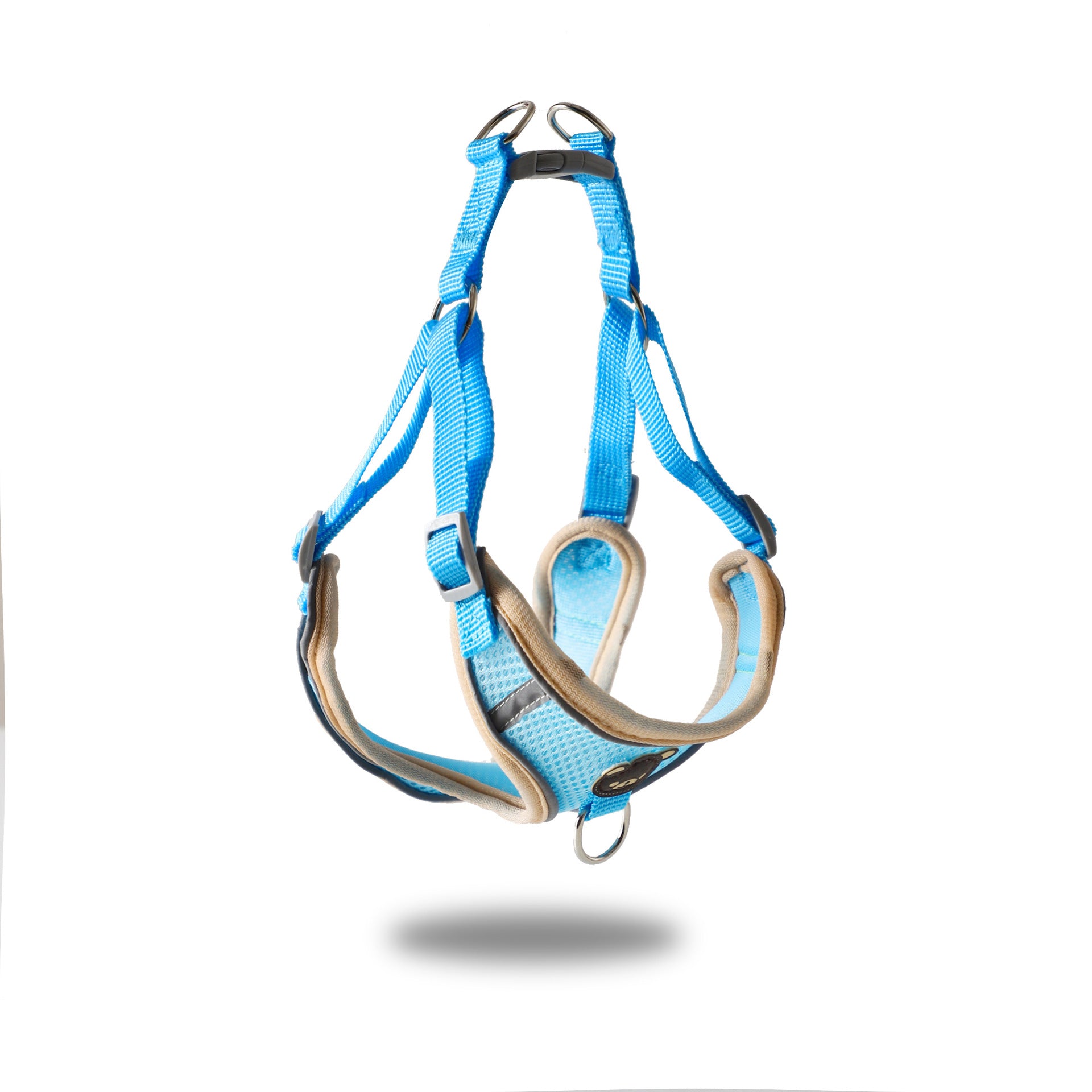 Bear pattern pet harness with matching lead in blue