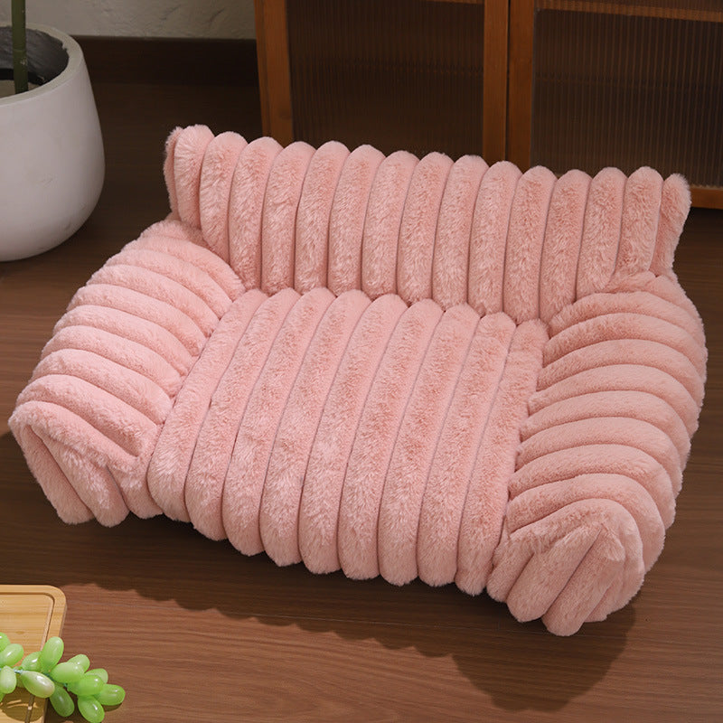 Grey plush pet sofa bed with raised sides for cats and dogs, photo 6