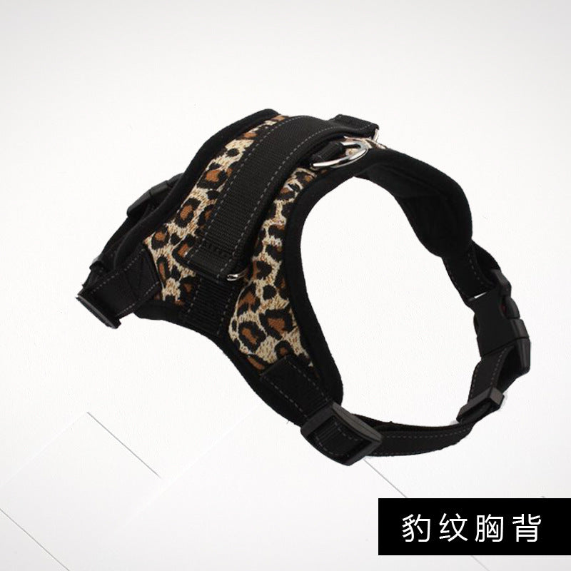 Padded cloth dog harness with Union Jack design in Blue and Black, side view