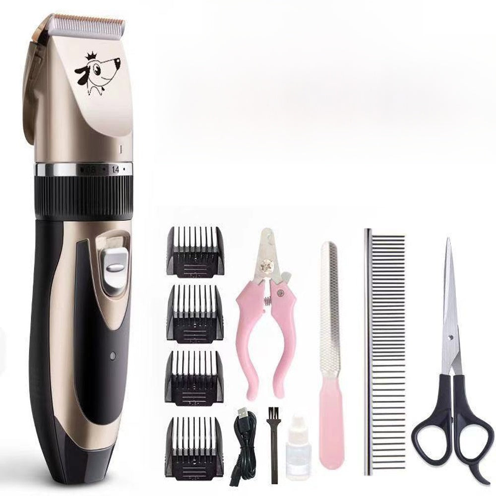 Pet Hair Clipper Set with 4 Limit Combs, Rechargeable Dual Voltage