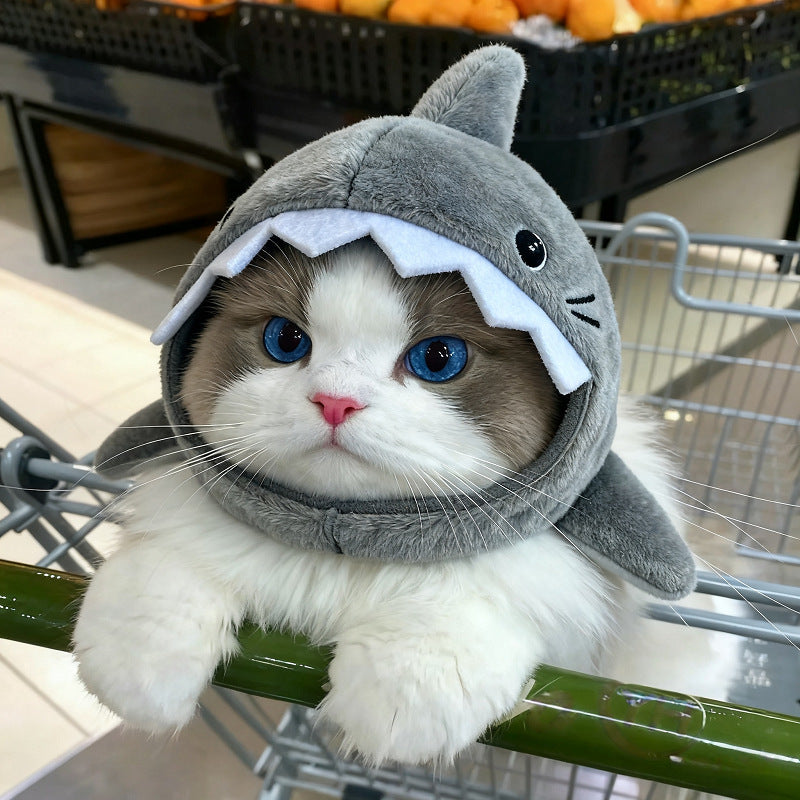 Plush shark hat for cats, in Grey Shark, size One Size, image 1