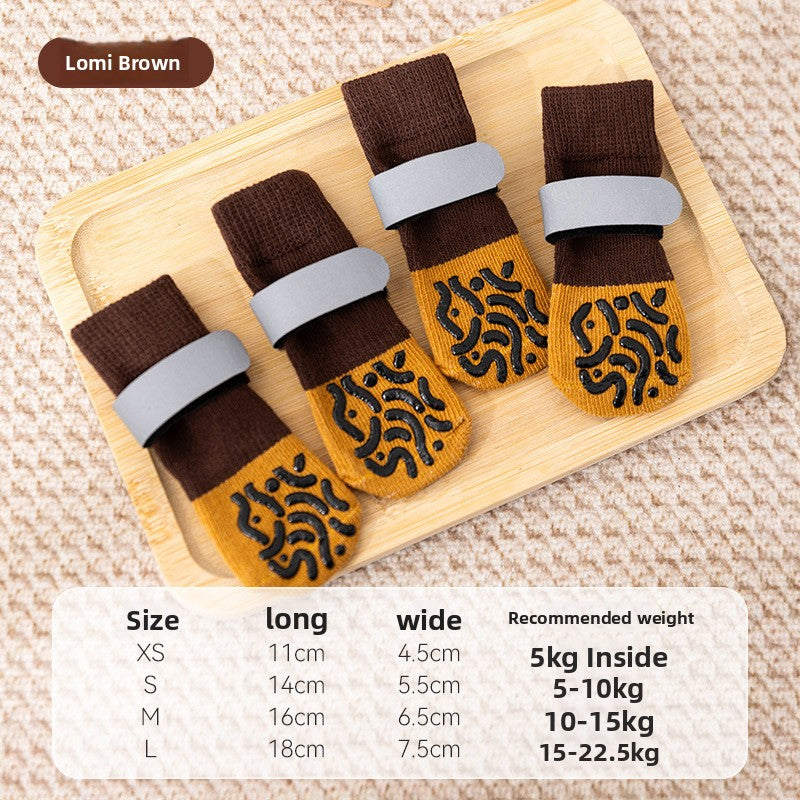 Non-slip cotton socks for medium and large dogs in Brown, side view