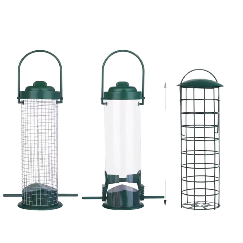 Ten-ring bird feeder hanging from a tree branch