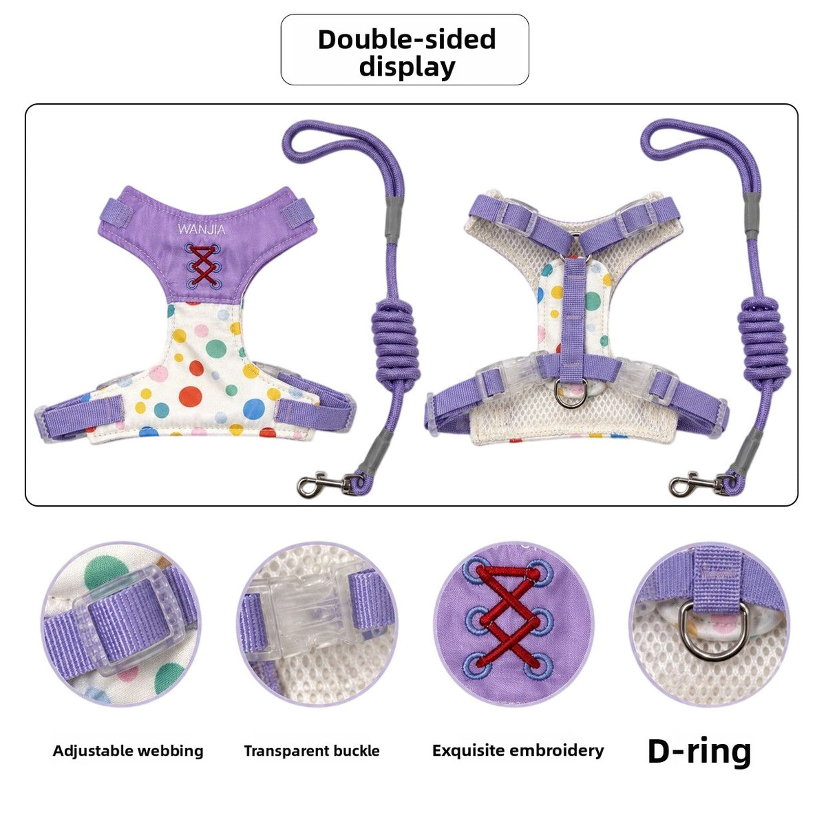 Breathable mesh small dog harness and lead set, 2 sizes available