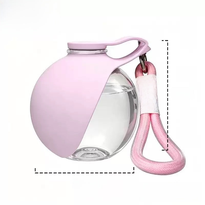 Ball-Shaped Foldable Pet Water Bottle with Carry Hook in Stainless Steel or Plastic