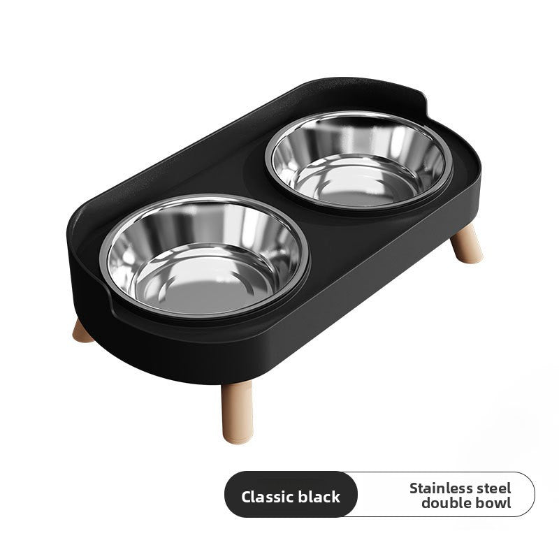 Anti-Spill Double Pet Bowl in Stainless Steel, Plastic or Ceramic with Raised Stand