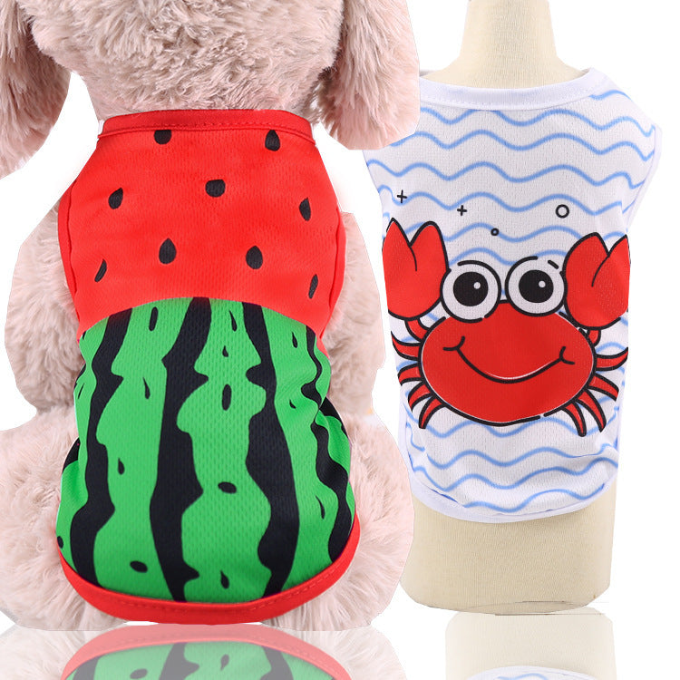 Breathable mesh summer pet vest for dogs and cats, in a home setting
