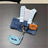 Denim and check pet harness and hat set, ideal for everyday use
