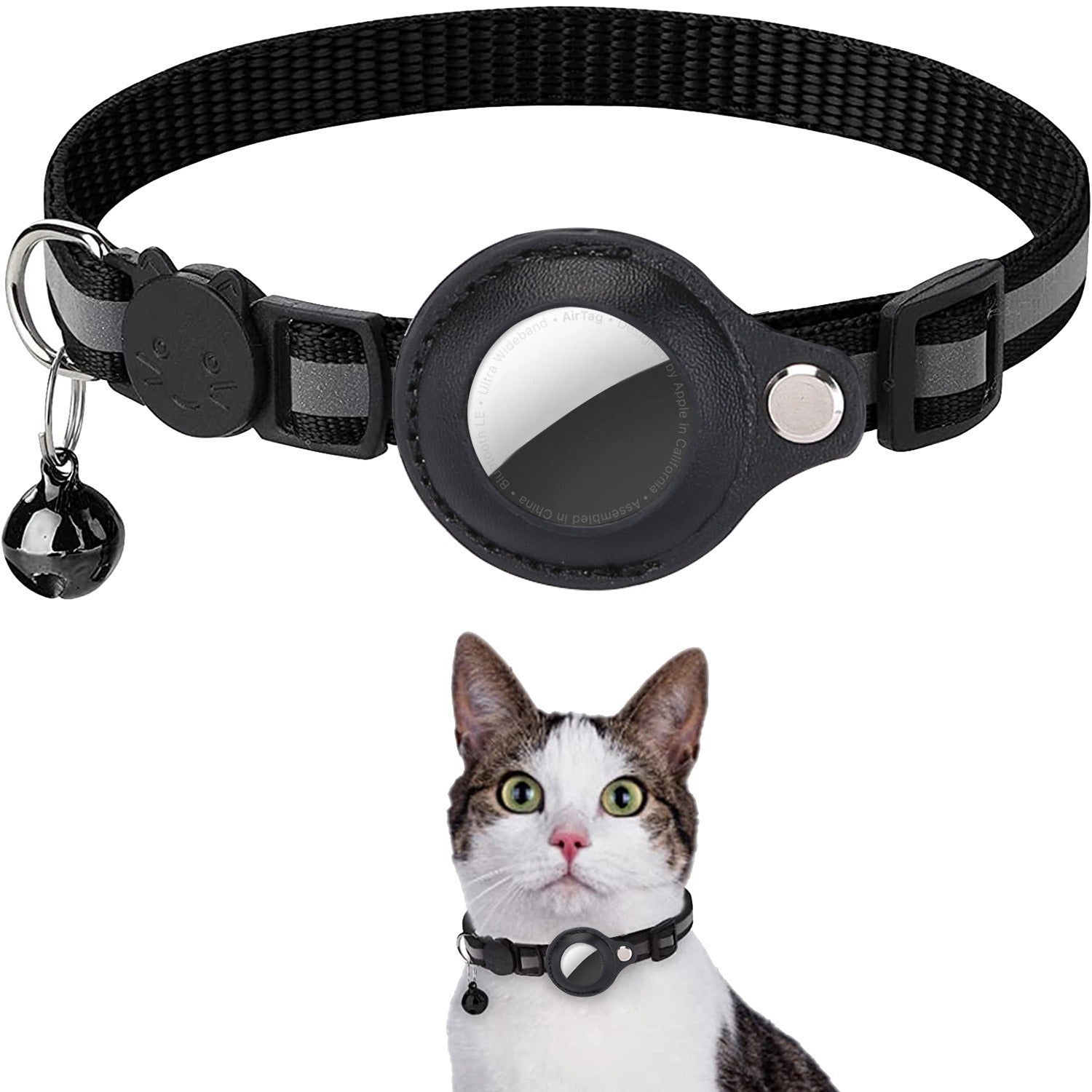 Smart pet locator collar with PU strap in black, product image 9