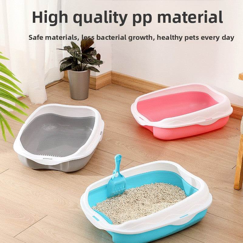 Semi-Enclosed Cat Litter Box with Scoop, Two-Tone Anti-Splash Tray