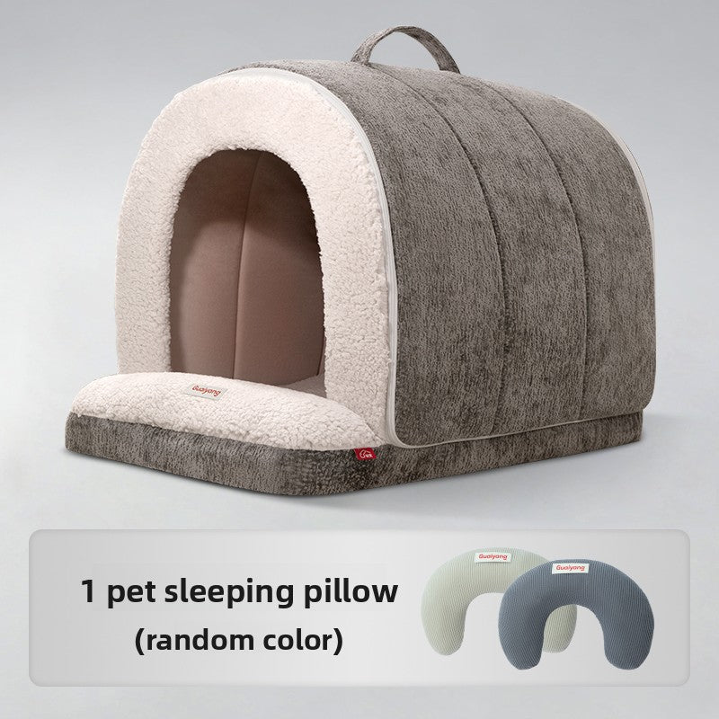 Azure blue semi enclosed roof shaped cat house bed, view 17