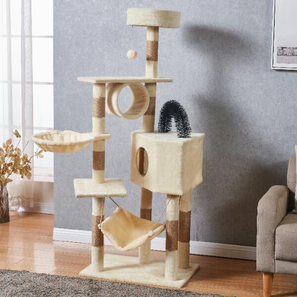 Compact cat climbing frame with hideaway and perches