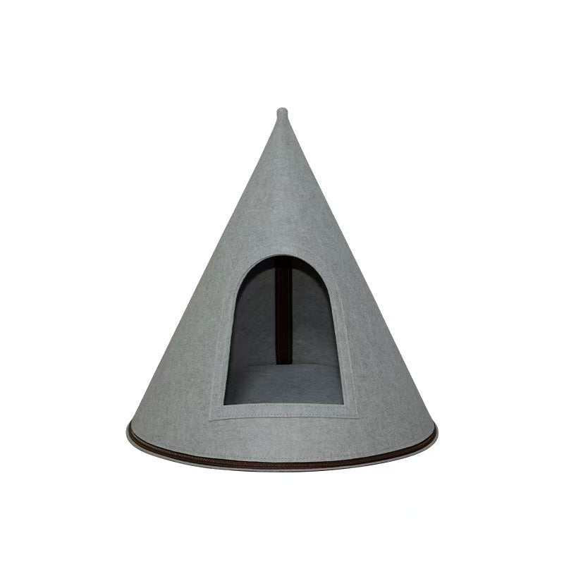Felt tapered Christmas tree cat nest with hanging toy ball, product image 5