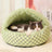 Plaid shell shaped semi enclosed cat bed with plush lining, view 6