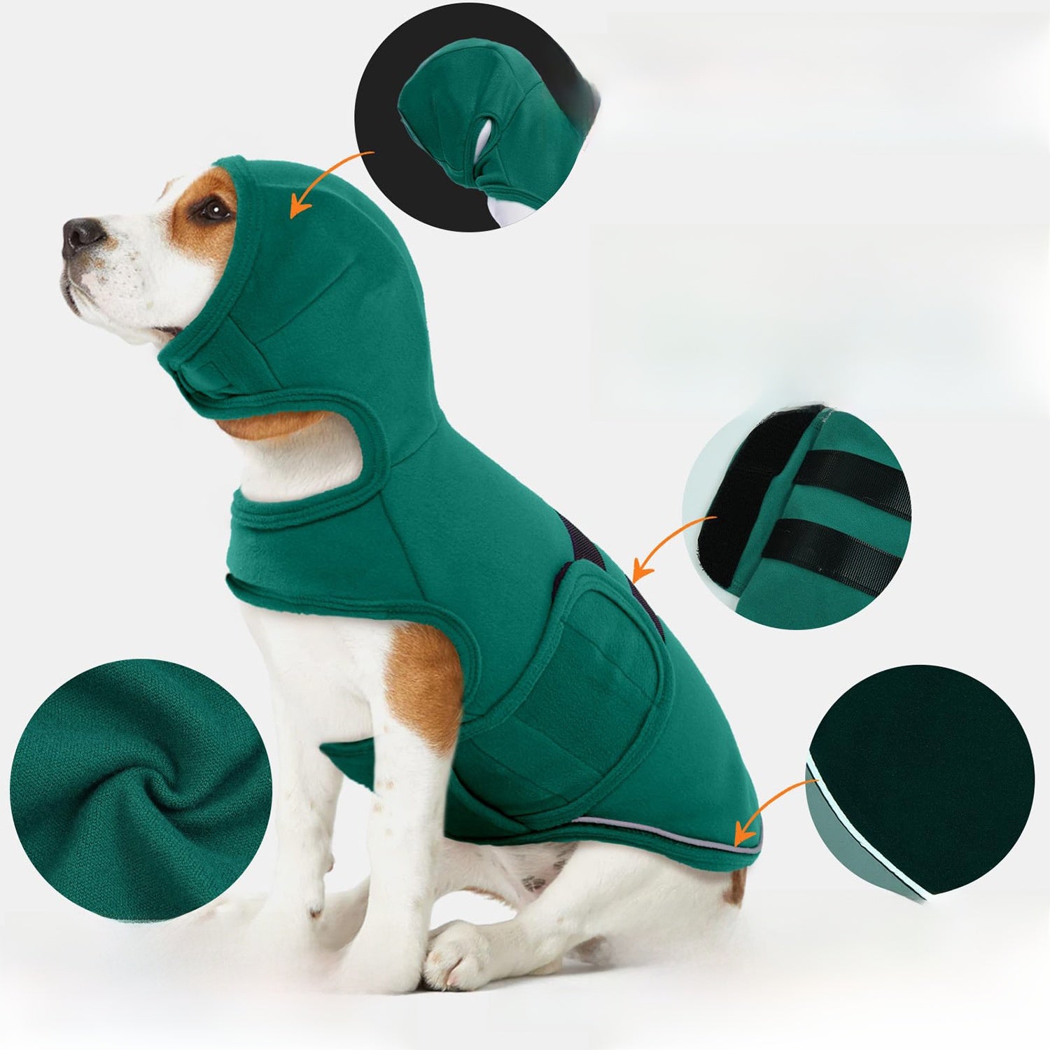 Adjustable green stretch dog comfort vest with snug fit in Green, front view