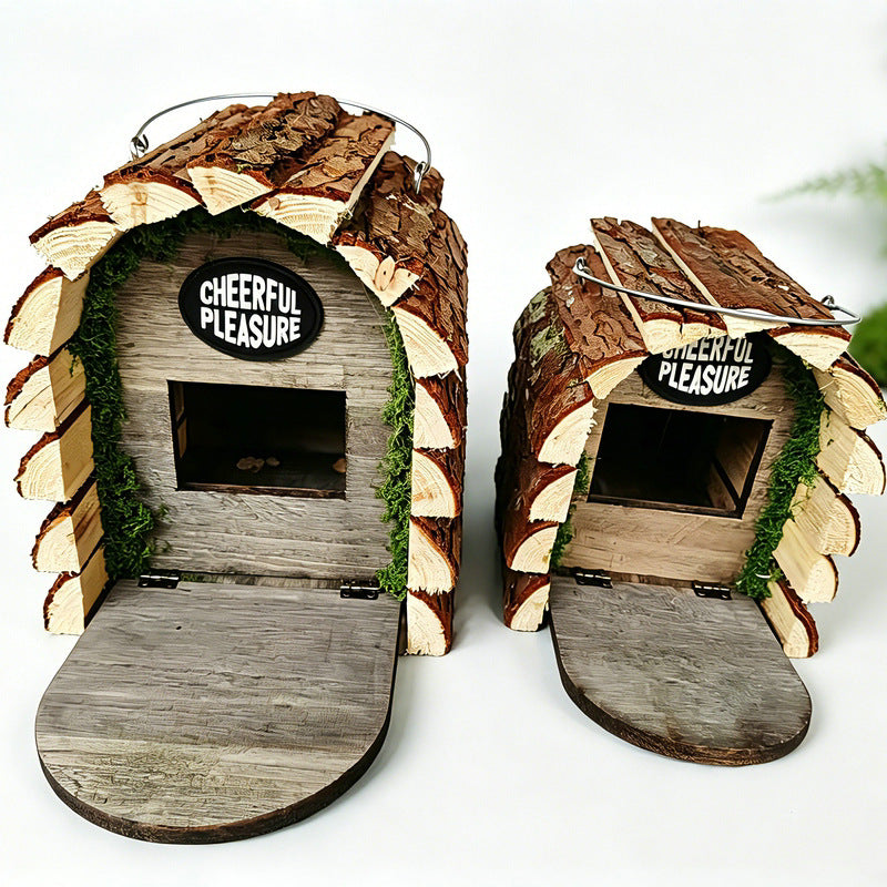 Wooden bird house with natural bark finish for gardens, view 2