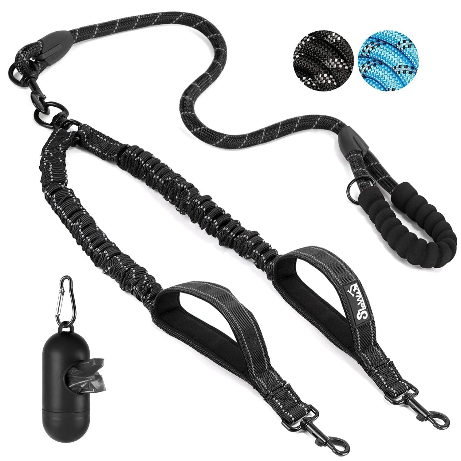 Double dog lead coupler, close-up detail view from Pet Royale UK