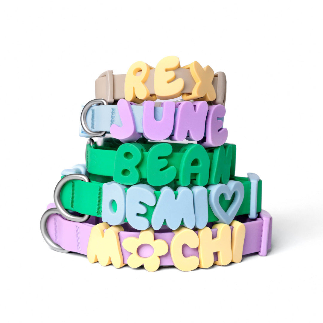 Silicone letter slides for pet collars in 6 colour options