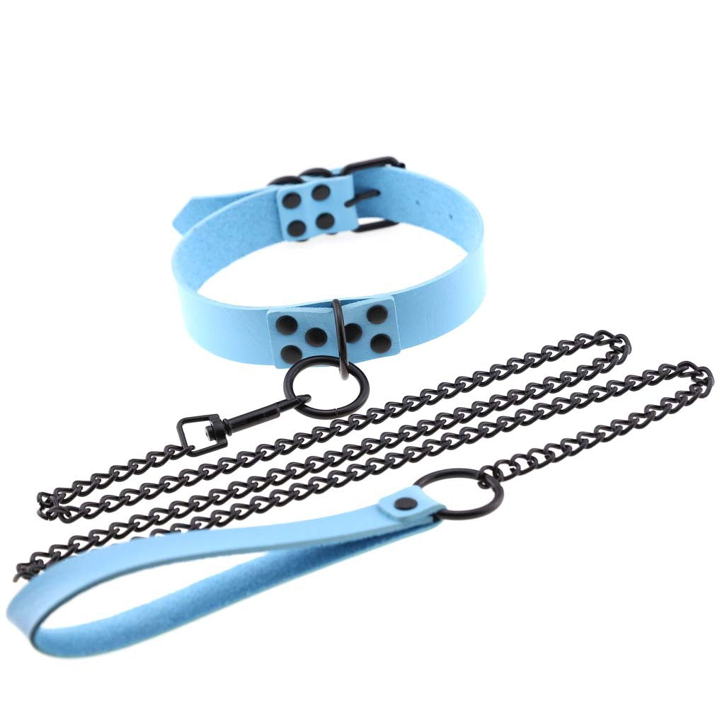 PU leather dog collar and lead set with chain detail, product image 18