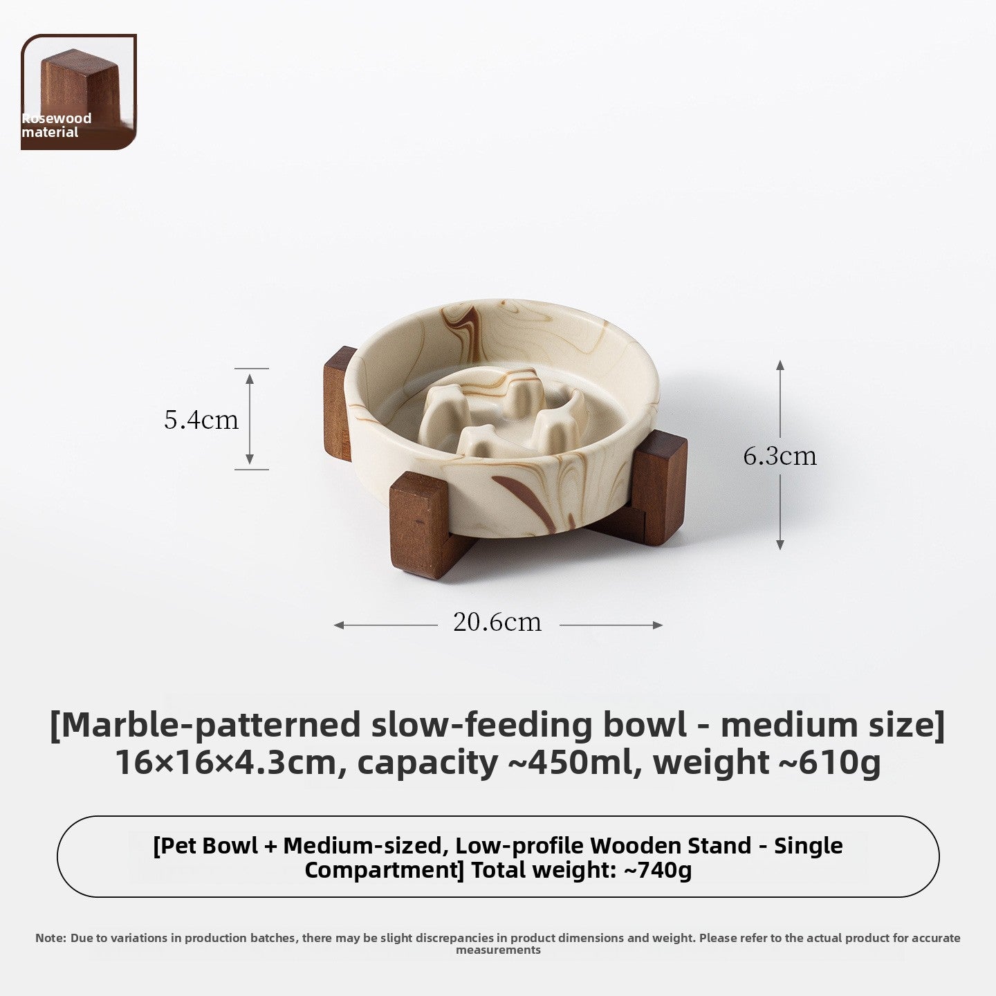 Marble Pattern Ceramic Pet Bowl with Acacia Wood Stand in Water or Slow Feeder Style