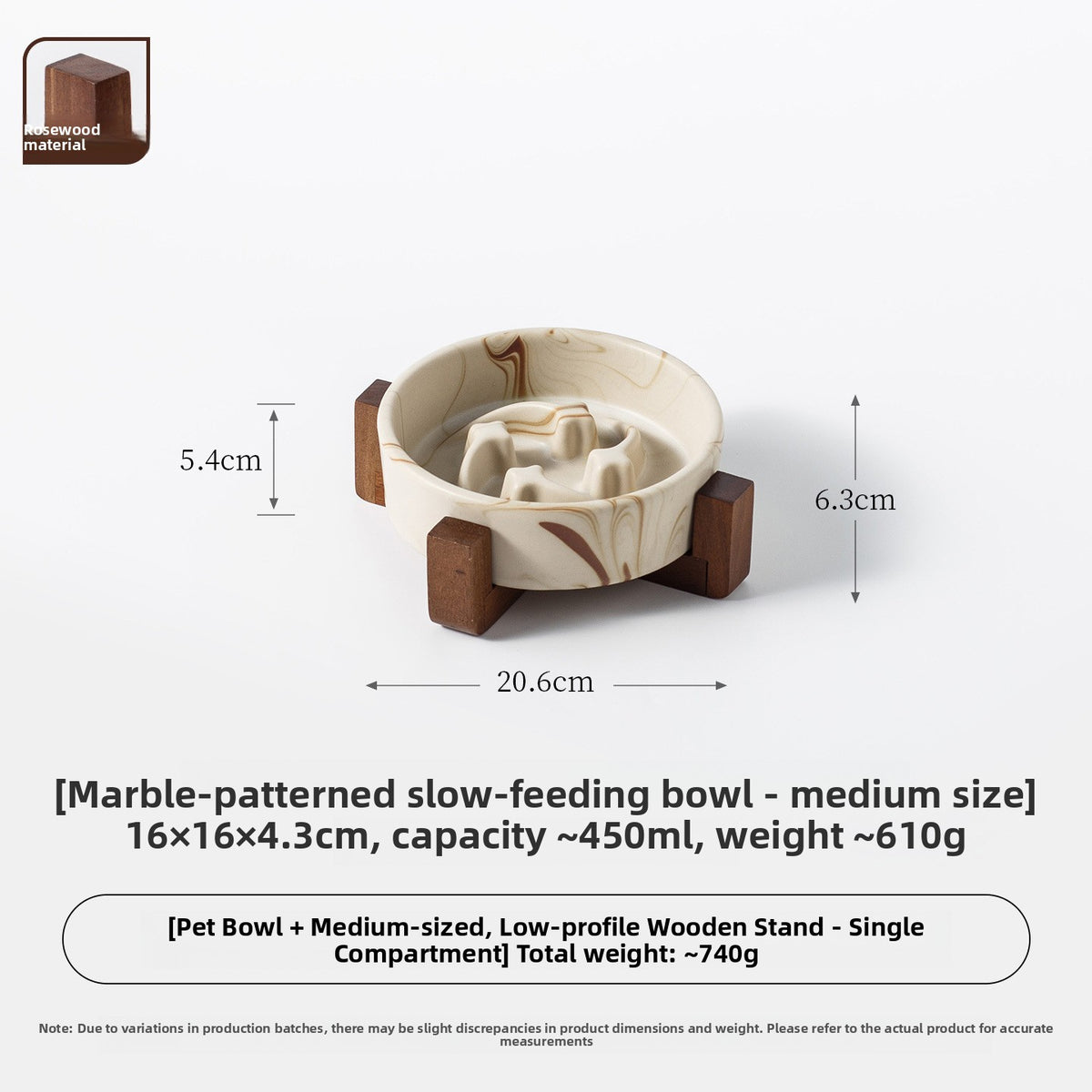 Marble Pattern Ceramic Pet Bowl with Acacia Wood Stand in Water or Slow Feeder Style