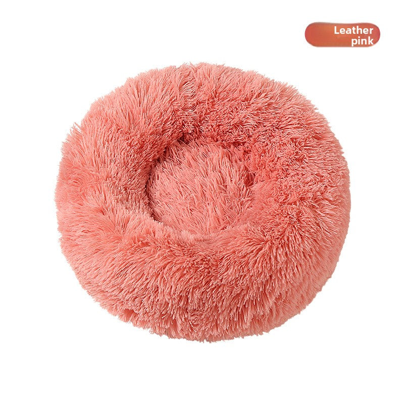 Round plush donut bed for dogs and cats in Peach Pink, size 40cm Diameter