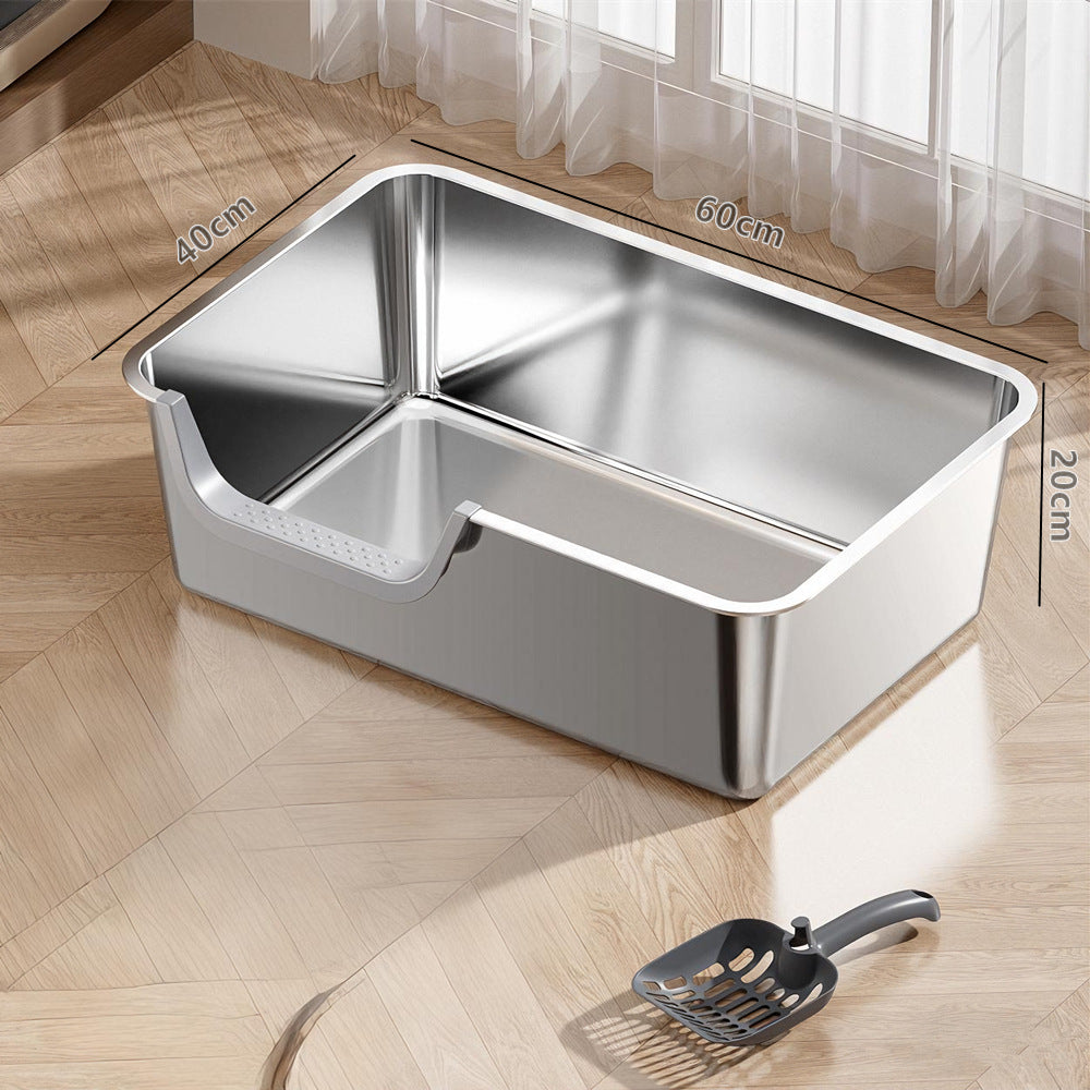 Stainless Steel Cat Litter Box, Front or Side Opening Anti-Splash