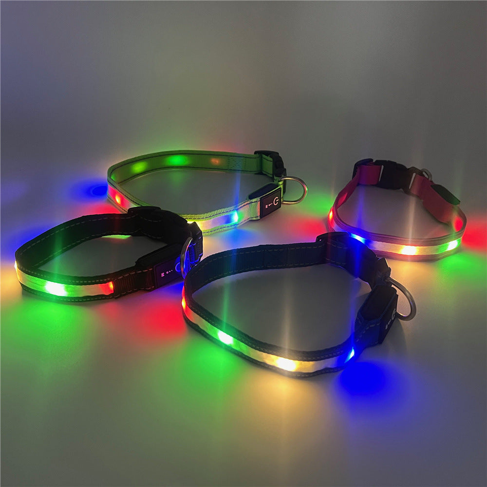 Adjustable LED light up dog collar in Pink, side view