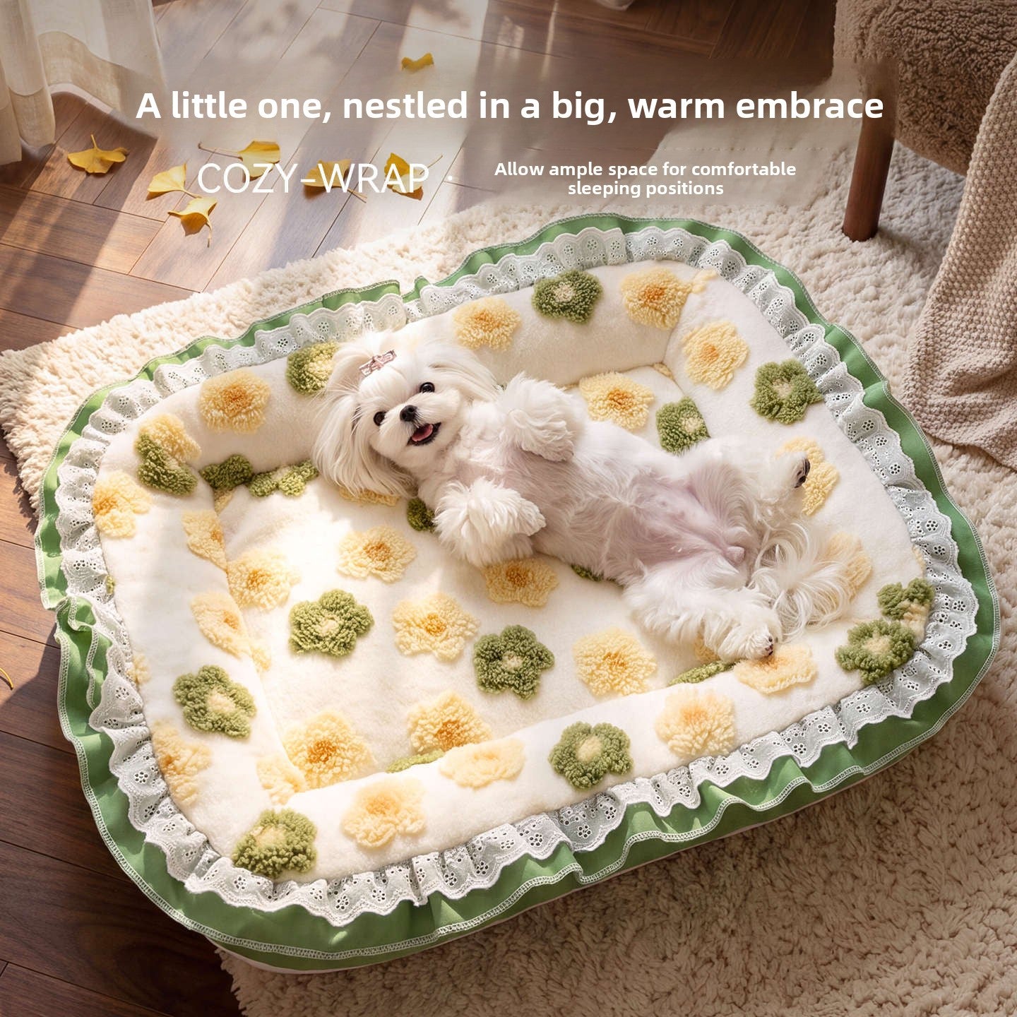 Open Dog Kennel Mat with Cute Print, Warm Spacious Bed