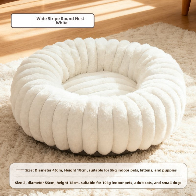 Faux Fur Round Pet Nest Bed with Thick Padding, Dogs and Cats