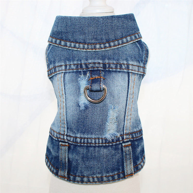 Distressed denim dog vest with lead hole, available in 2 colours, image 9