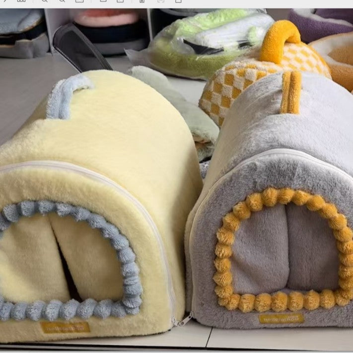 Enclosed pet bed with door curtain and removable pad for cats, photo 3