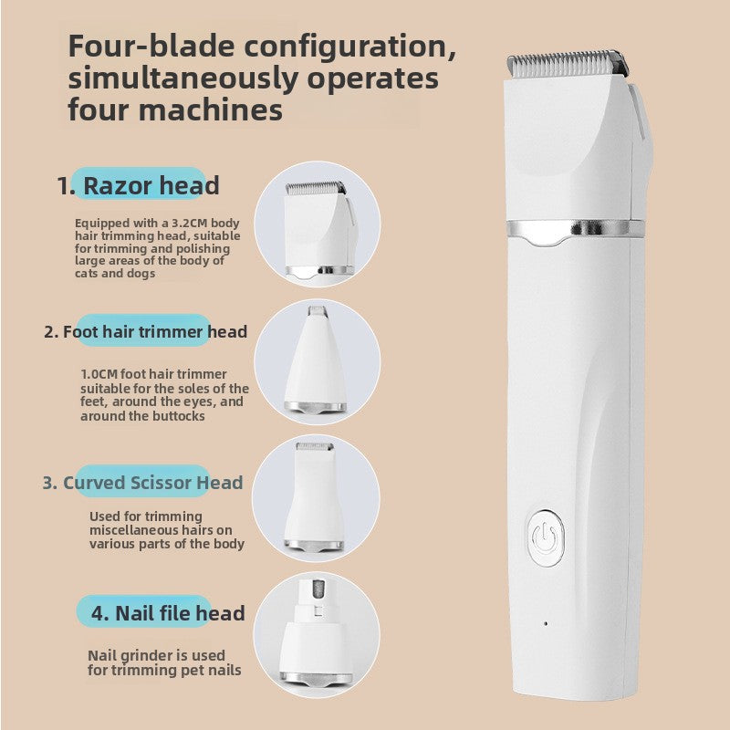 4-in-1 Pet Grooming Clipper with Nail Grinder Attachment