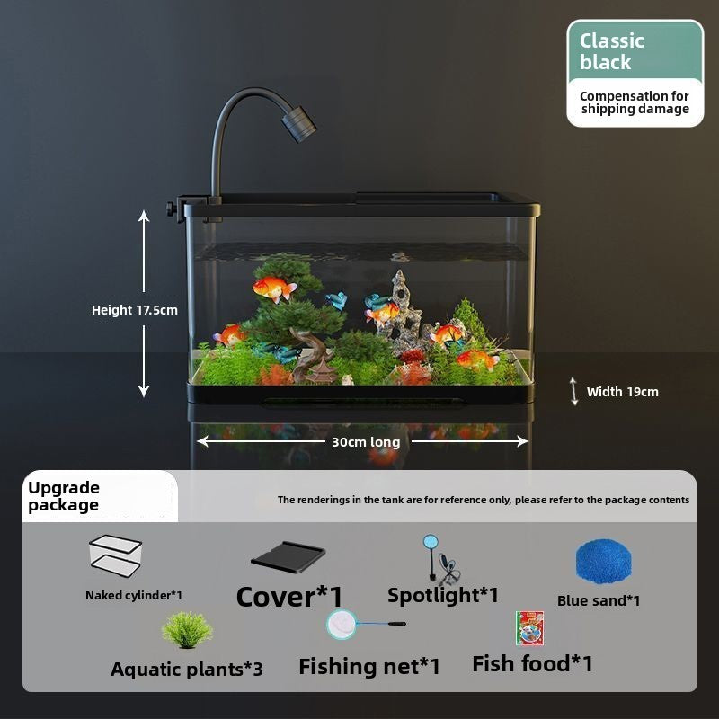 Small desktop plastic fish tank with clear cover and air pump, view 11
