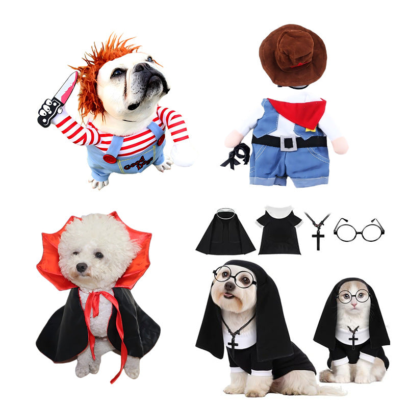 Selection of funny Halloween and Christmas costumes for pets