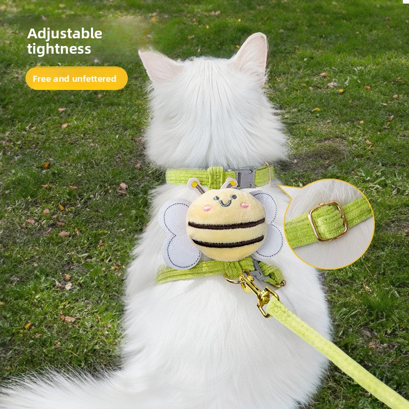 Soft polyester bee print pet harness with matching lead for small pets