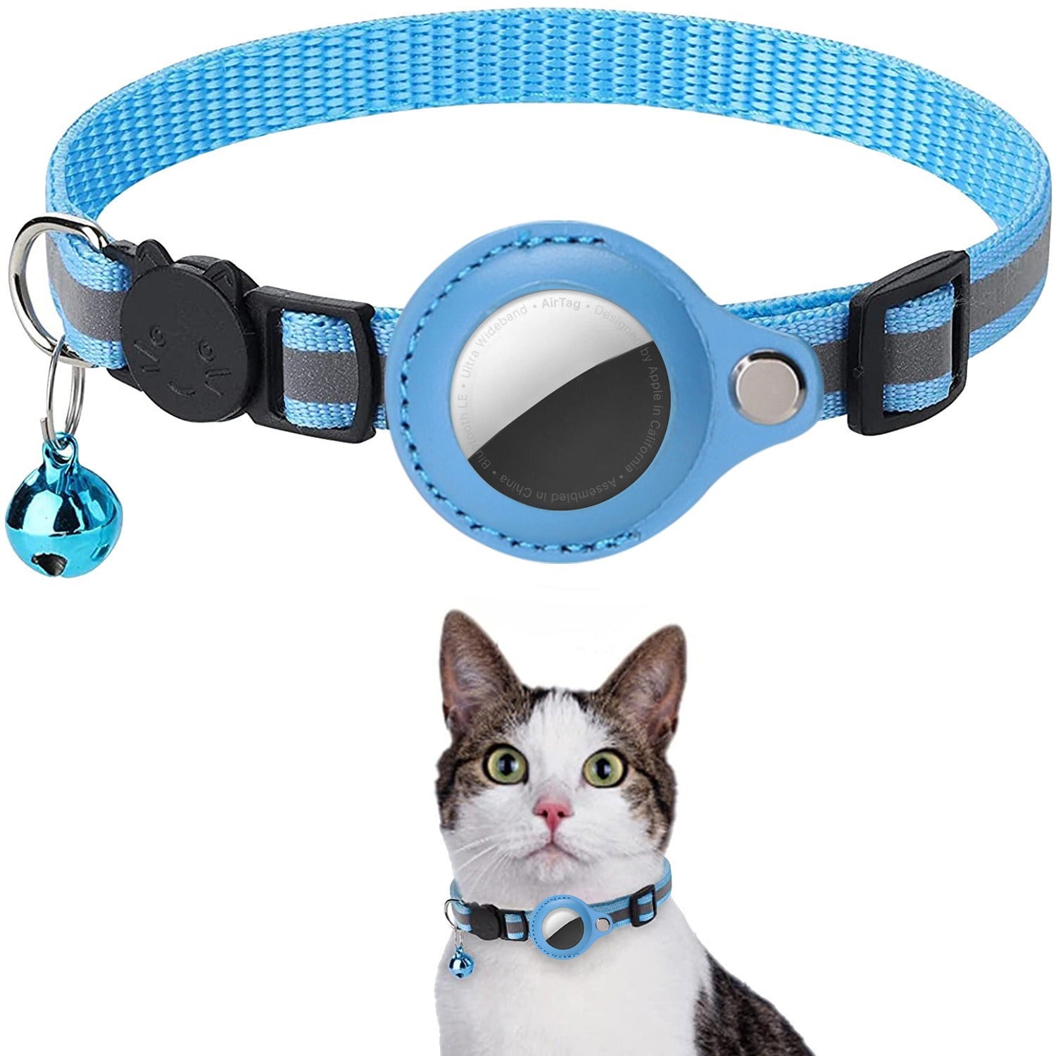 Smart pet locator collar with PU strap in black, product image 8