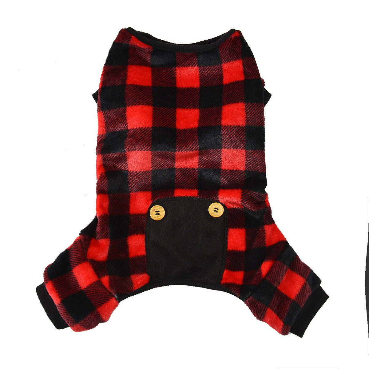 Christmas elf dog costume in soft flannel in Red Pyjama, in a home setting