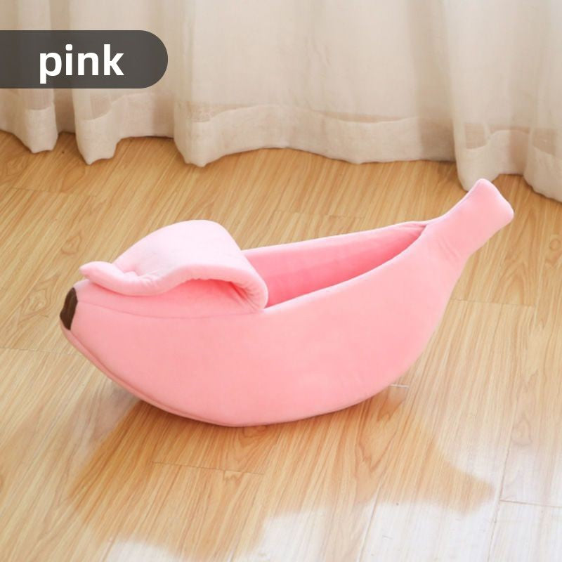 Banana shaped cat bed with soft blanket, product image 7