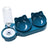 Clear raised cat feeding station with dark blue base