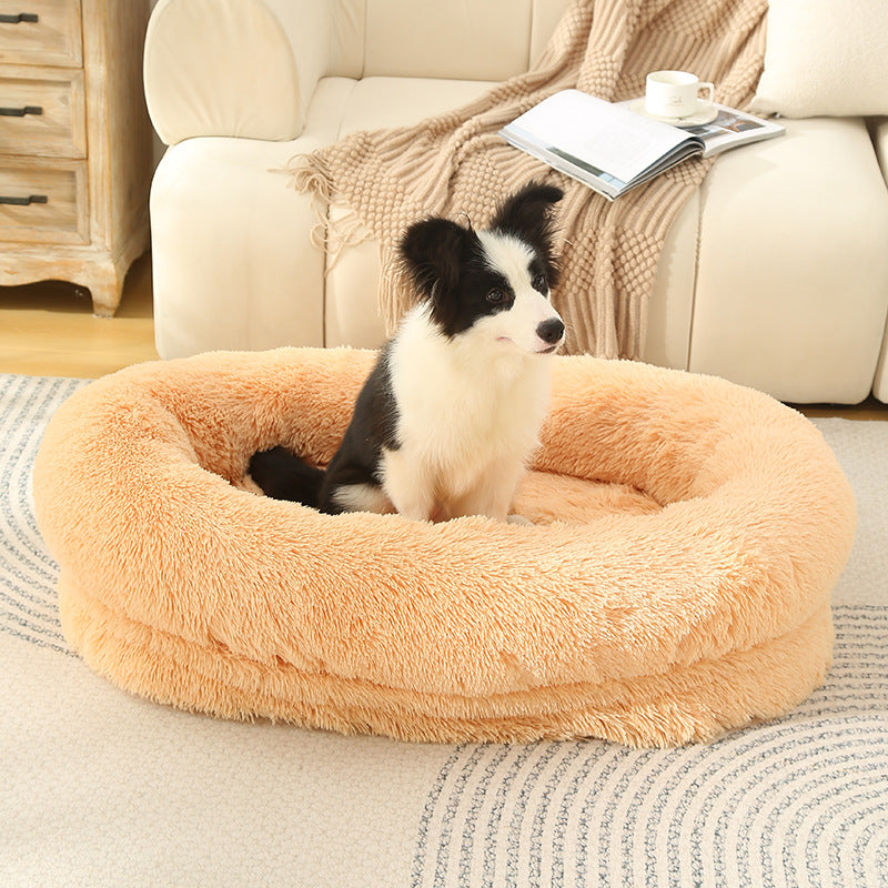 Raised edge cotton dog bed with curved sides and soft cushion, photo 52