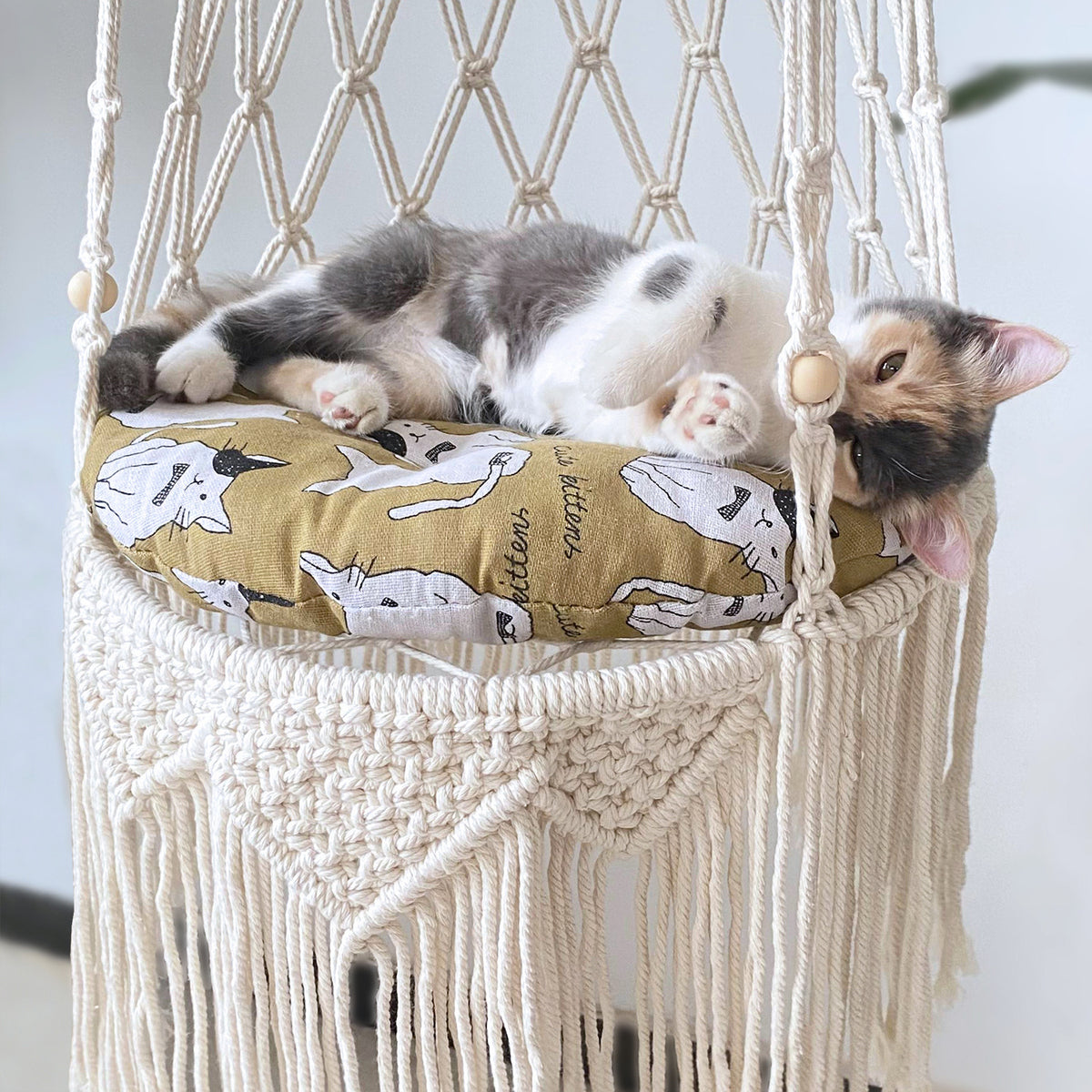 Bohemian hand-woven hanging cat hammock, photo 2 of 5