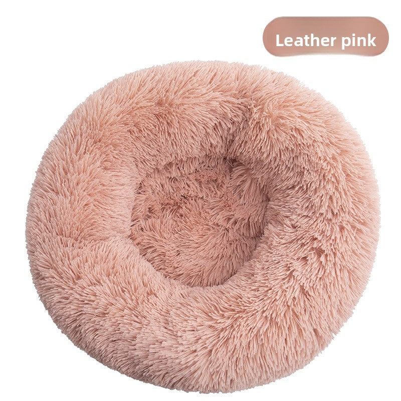 Light brown washable plush round pet bed with anti-slip base, photo 16