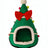 Red Christmas cat bed with bow and tree print, view 5