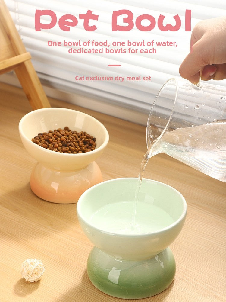 Ceramic Raised Pet Bowl with Gradient Finish for Cats and Small Dogs, Food or Water