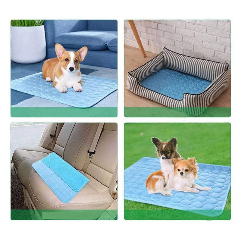 Ice silk cooling mat for cats with round blue pattern