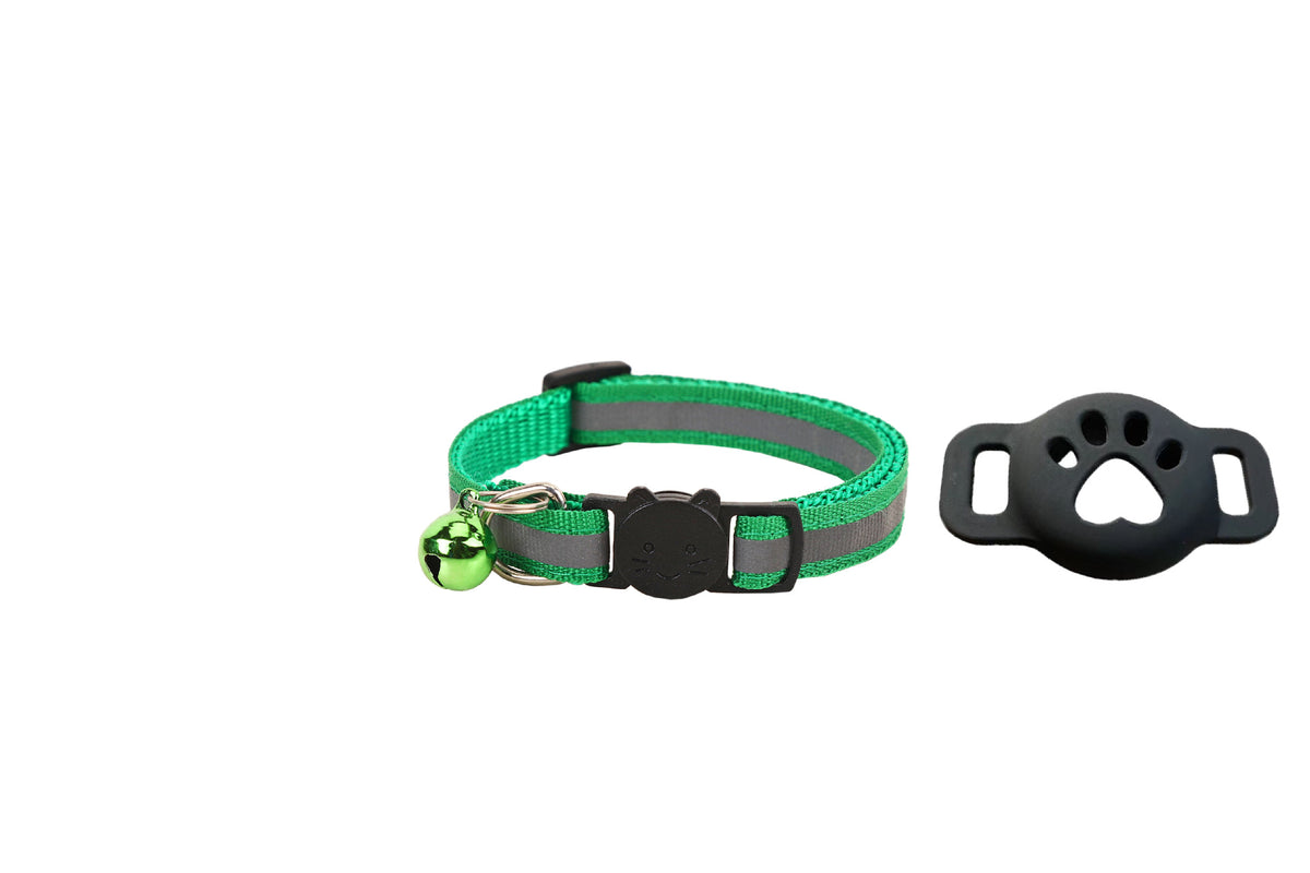 Reflective breakaway cat collar with silicone AirTag holder sleeve and bell, view 24