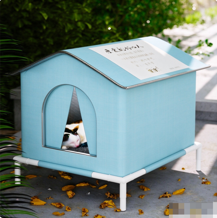 Waterproof insulated pet tent bed, full product photo