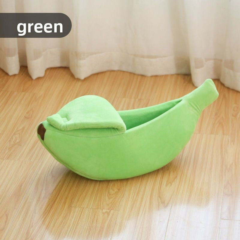 Banana shaped cat bed with soft blanket, product image 20