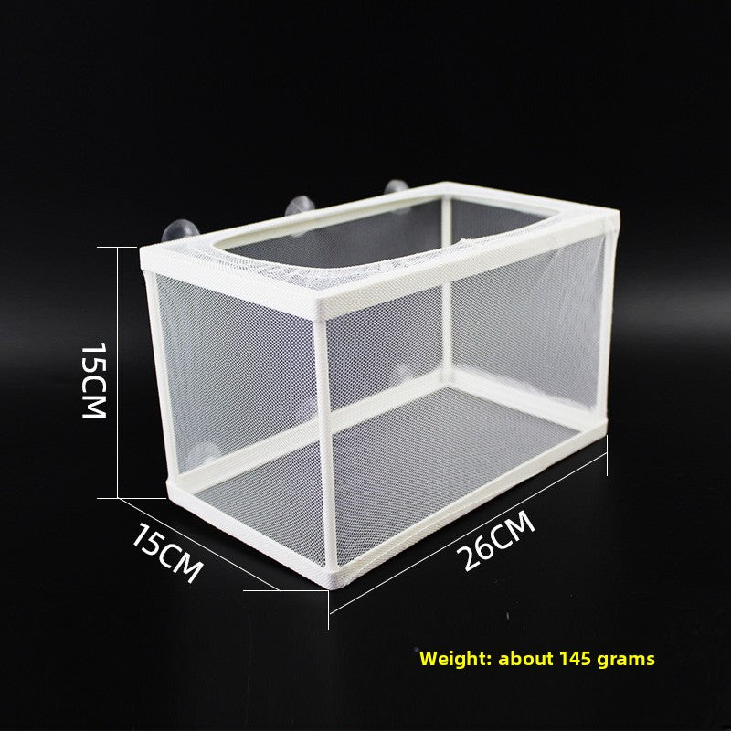 Mesh fish breeding isolation box with suction cups in aquarium, view 8
